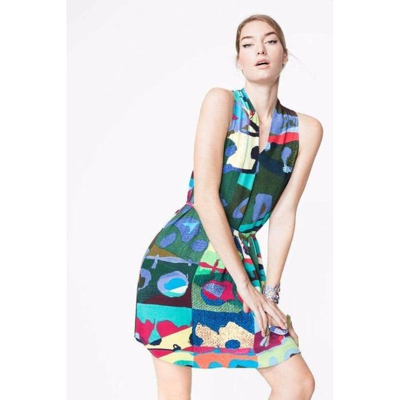 Desigual Creta Dress Belted Multi color Tunic - Picture 2 of 8